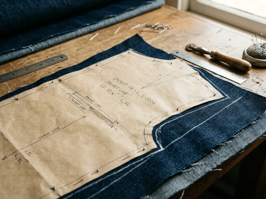 Custom pattern pieces marked out for a client-specific order